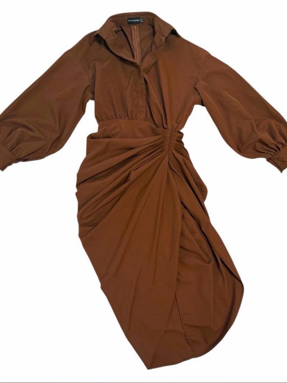 PrettyLittleThing Brown Draped Midi Shirt Dress